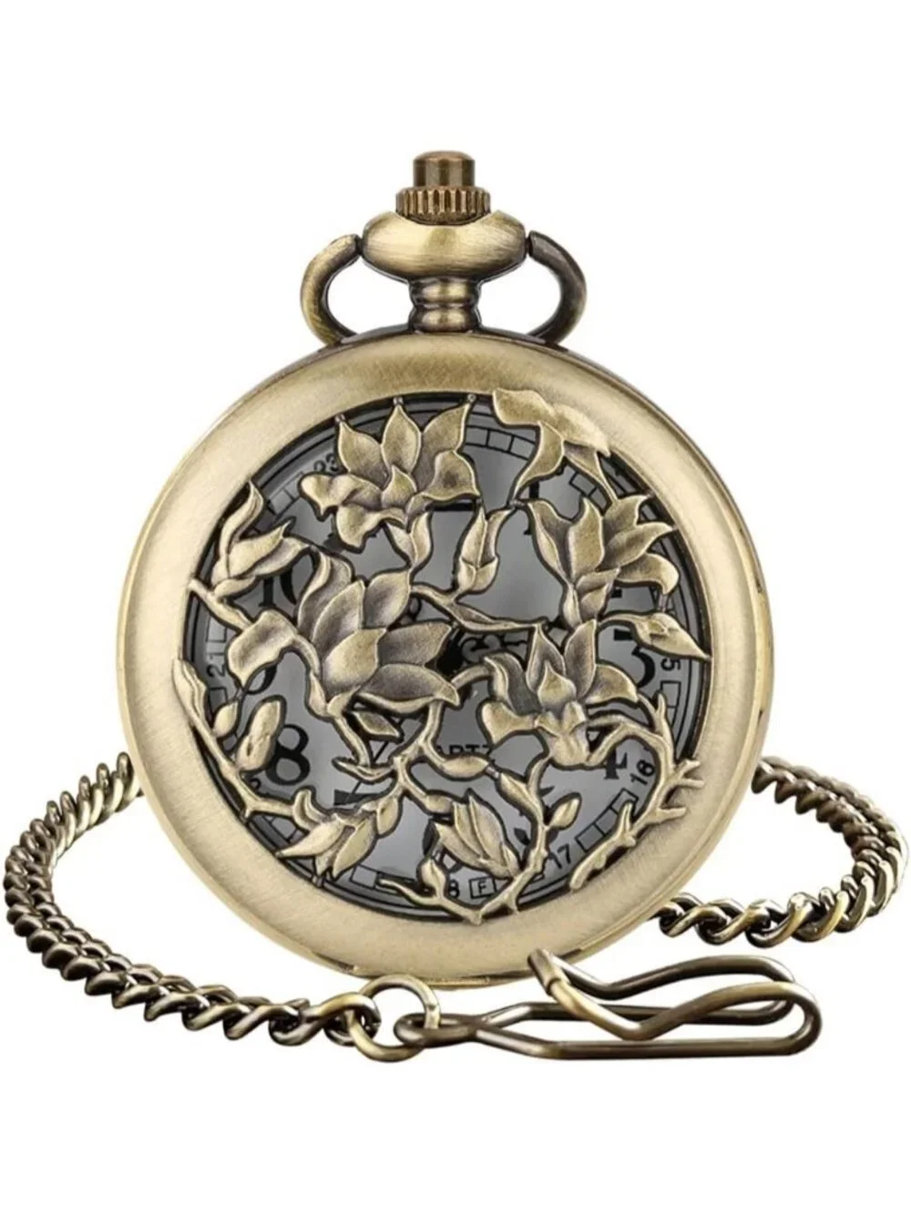 Men's White Vintage Chain Quartz Bronze Vines Necklace Halloween Pocket Watch